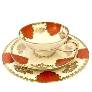 Antique Rosenthal Selb Germany 6378/124 Orange Gold Floral Cup Saucer Plate 1920